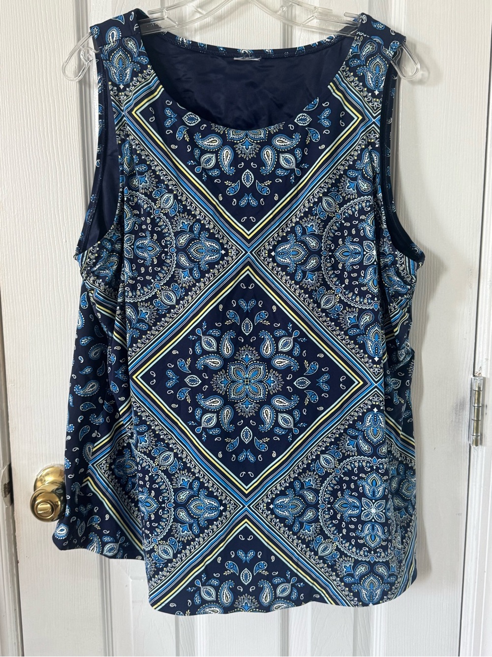 Women’s Navy Blue Paisley Tank Top - Sleeveless Casual Layering